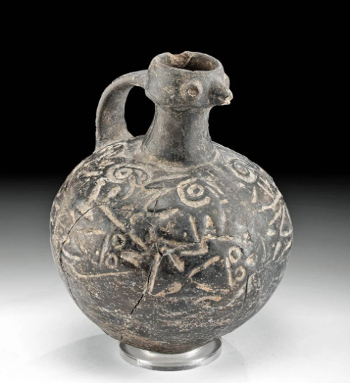 Authentic Pre-Columbian (with COA) blackware pottery jug Artifact Vessel Chimu Culture ca. 1100-1470 CE with Provenance Authentic Artifact