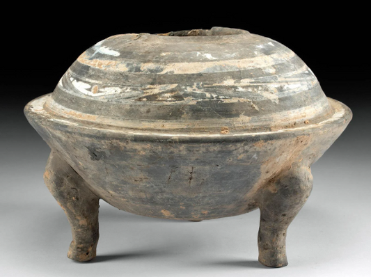 Large Authentic Han Dynasty, ca. 206 BCE to 220 CE Polychrome Tripod Brazier 10.4" w/ COA and provenance Chinese Han Artifact