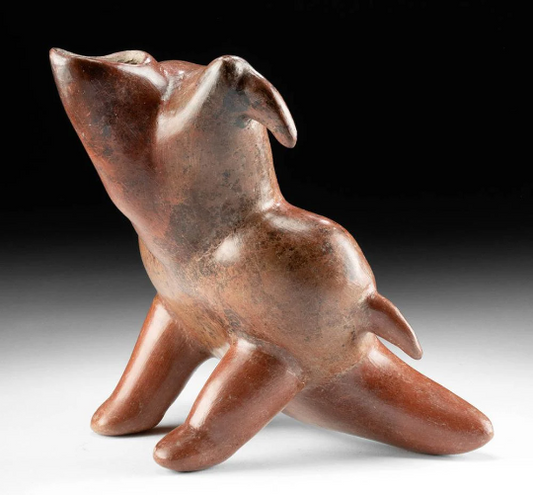 RARE Authentic Pre-Columbian Colima Redware Reclinatorio Abstract Dog ca 100 BCE-250CE- w/ COA & Provenance -Rare Form Very special piece!