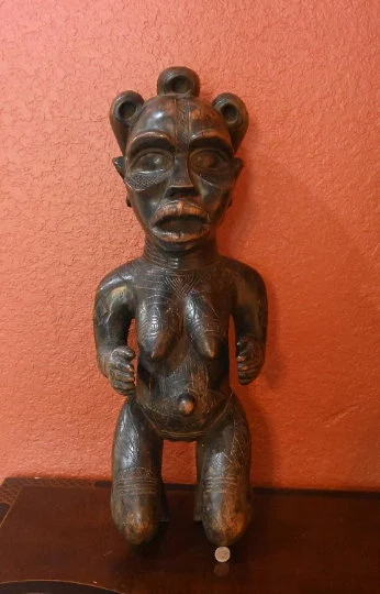 Museum Quality Bassa Maternity Figure-VERY RARE ca. 1890-1920's Liberia 30" w/ COA & Provenance -Pregnant Bassa Piece Heavy Scarification