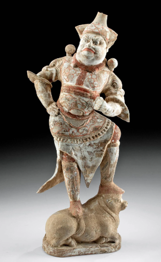Large Authentic Tang Sculpture of a Lokapala ca. 618 to 207 CE w/ TL Test and provenance 16 5/8" former Barakat Gallery! Buddhist Guardian