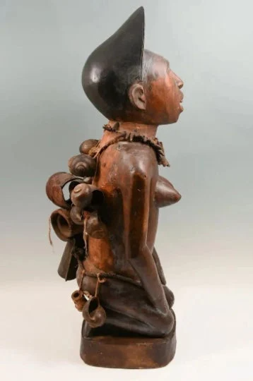 Large (38") Rare Female Yombe Tribe Nkisi (Spirit Figure) early 20th Cent. from Congo w/ COA Female mediator Power Figure w/ Fetish objects!