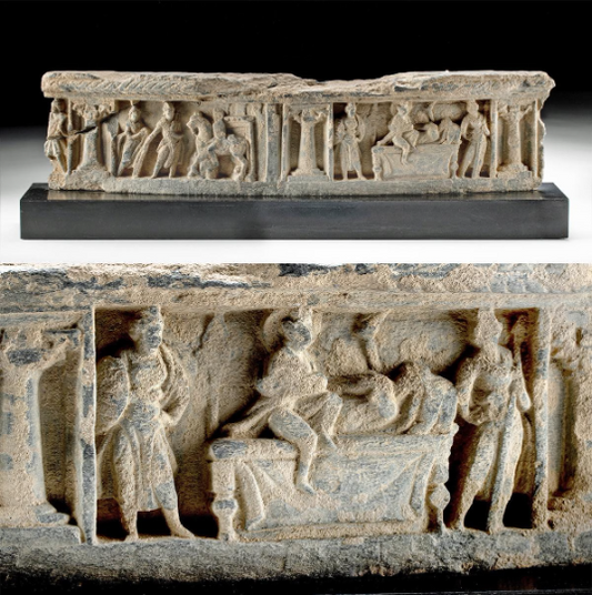 Authentic 2nd Century CE Gandharan Graeco-Bactrian Schist Relief 20.1 inches w/ 2 scenes the life of Buddha -w/ Certificate of authenticity