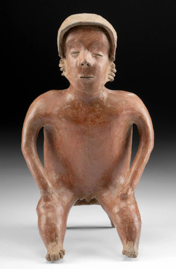 Large Authentic Pre-Columbian Colima Culture Seated Male Figure 12.8 inches tall circa 300 BCE-300 CE- with COA and Provenance