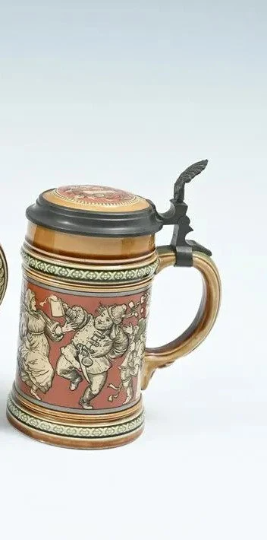 Antique Mettlach Villeroy & Boch Beer Stein Etched 'Peasant Dance' #2057 circa 1896 .3 Liters - Beautiful Condition! Mettlach 2057