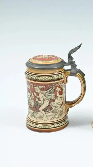 Antique Mettlach Villeroy & Boch Beer Stein Etched 'Bacchus Draught' #2035 circa 1891 .3 Liters - Beautiful Condition! Mettlach 2035