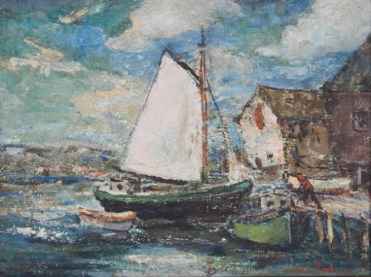 William Fisher (American 1891-1985) original Impressionist oil 13 1/2' X 16 1/2 'Kennebunkport Harbor' High Gallery & Auction sales-Stunning