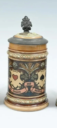 Antique Mettlach Villeroy & Boch Beer Stein Etched 'French Cards' #1395 circa 1900 -1/2 Liter - Beautiful Condition! Mettlach 1395