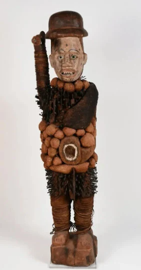 AFRICAN MAGIC - Nail fetish, with magic mirror - a figure called a Nikishi,  made among the Bakongo