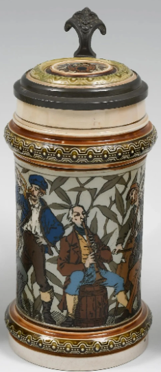 Antique Mettlach Villeroy & Boch Beer Stein Etched 'Musicians' #1163 circa 1888 -1/2 Liter - Beautiful Condition! Mettlach 1163