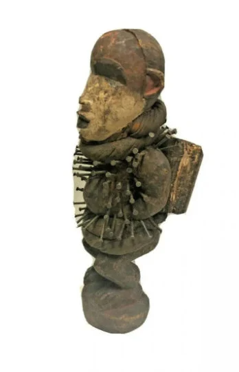 Authentic African magic protection nail statue from the Bakongo NKONDI Nail Fetish Figure w/ COA 12 1/2 inches tall Vintage Ritual Piece