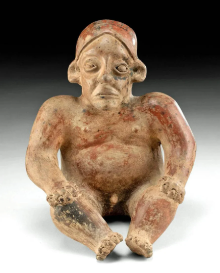 Authentic Pre-Columbian Jalisco Culture Seated Nude Male ca. 300 BCE-300 CE- 9.1" tall ex-Schmitt collection w/ COA Ameca-Etzatlan type