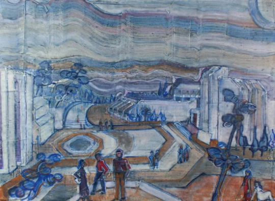 Yitzhak Greenfield (b. 1932 Israel) Original Acrylic Abstract 31"H x 39"W Mt. Scopus Hebrew University Shown in Museums & high gallery sales