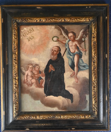 Large Authentic 18th C. Spanish Colonial Painting of San Francisco de Paula 31.75 x 27.5 Inches with COA- Delightful Piece! Italian Saint