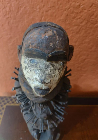 Authentic African magic protection nail statue from the Bakongo NKONDI Nail Fetish Figure w/ COA 12 1/2 inches tall Vintage Ritual Piece