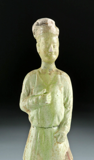 Authentic Sui / Tang Dynasty, Green Straw-Glazed Male Figure ca. late 6th- early 7th century CE tomb attendant 10.45" w/ COA and provenance