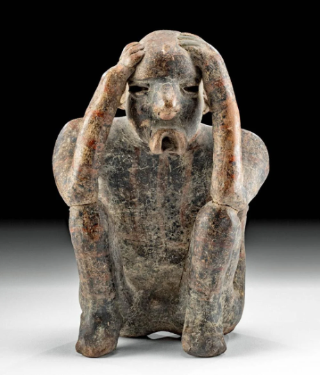 Authentic Nayarit, ca. 100 BCE to 250 CE Pre-Columbian Seated Male Mourner Figure Artifact w/ Certificate of Authenticity and Provenance
