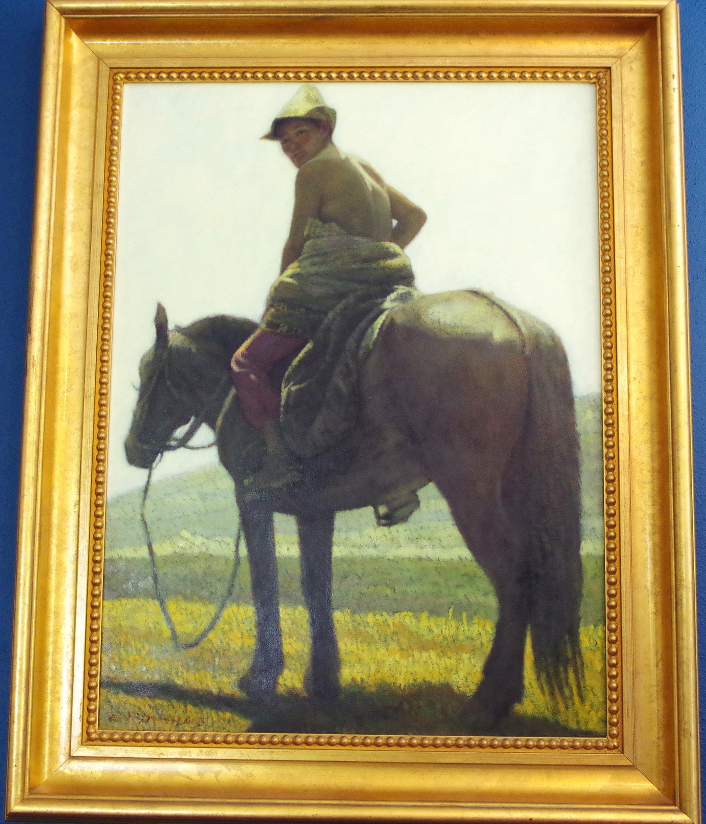 Original Zhiyue Zheng Large Oil Painting "Tibetan Man on Horseback" high Sotheby's sales STUNNING!