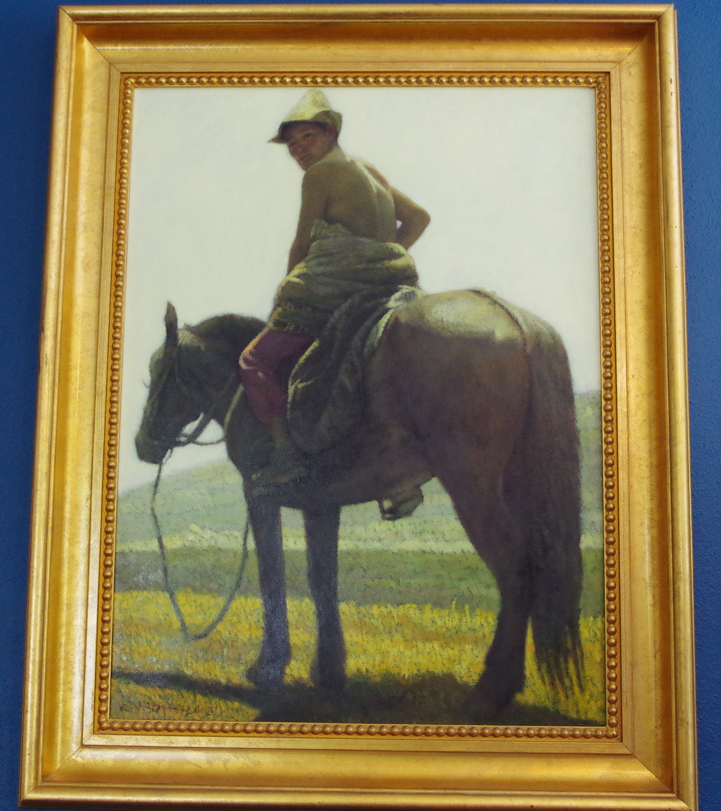 Original Zhiyue Zheng Large Oil Painting "Tibetan Man on Horseback" high Sotheby's sales STUNNING!