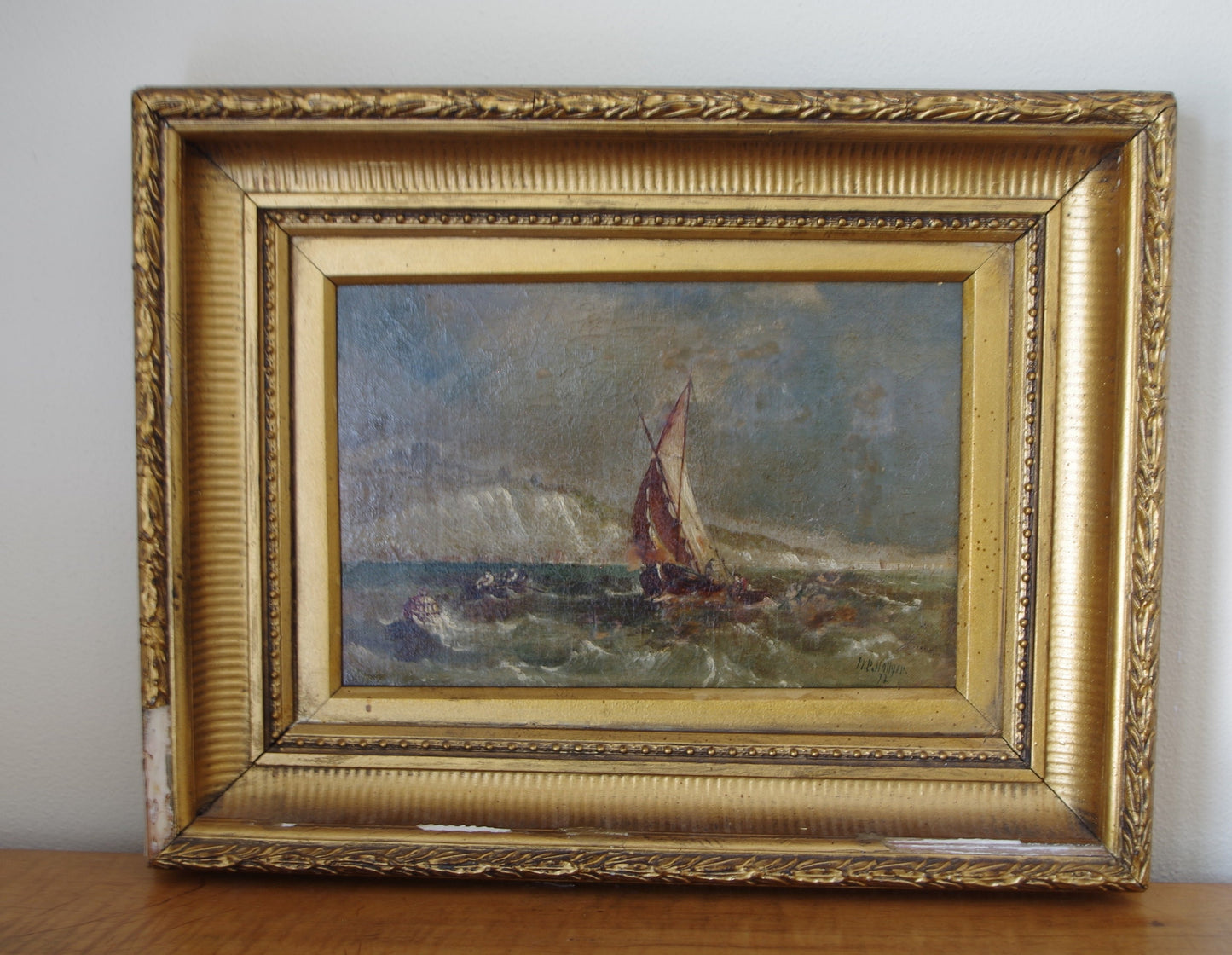 William Perring Hollyer (1834-1922) Nautical Scene Oil Painting- Sailboats