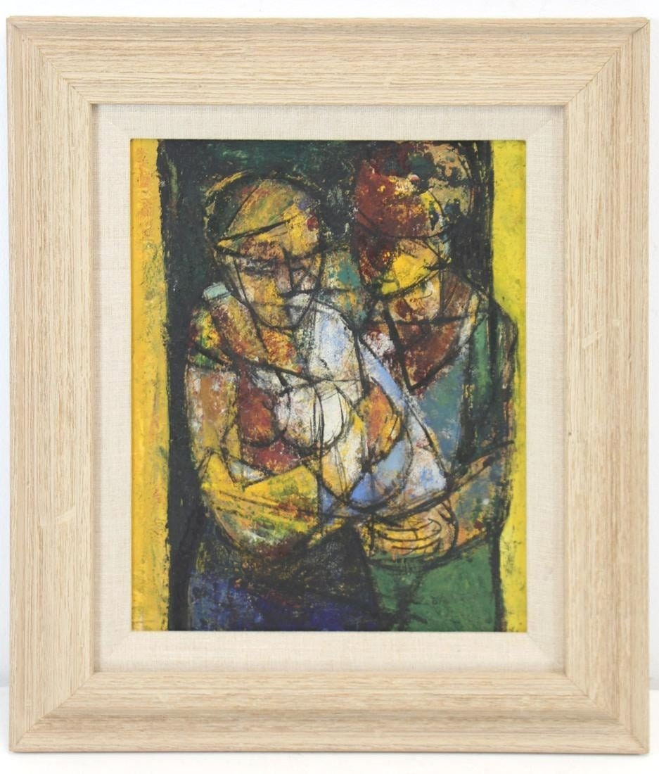 Henry Botkin (1896-1983) Oil 'Couple Holding Baby' well listed Modernist Artist- Ira Gershwin's cousin-Pres of Fed. Modern Painters & Sculpt