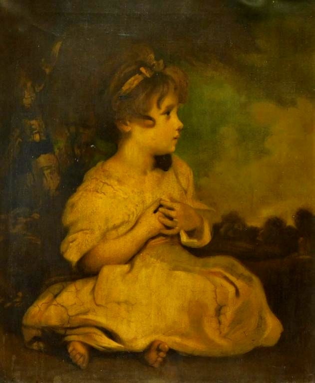 Grand 19th Century after Joshua Reynolds 'The age of Innocence' 36"W X 41" H -Stunning  Detail!  Needs Research Master Painter ca mid 1800's