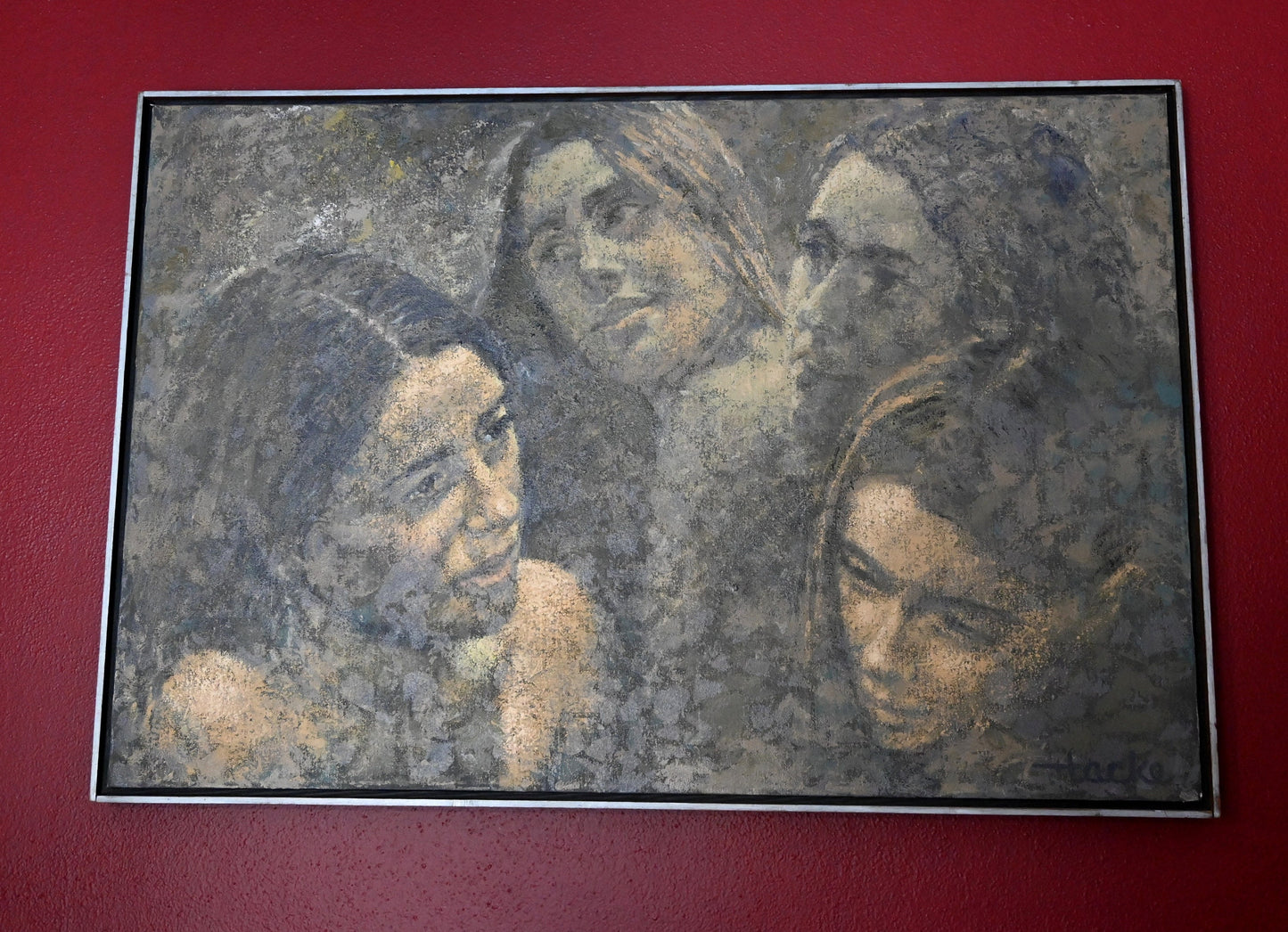 Large William Tacke Original acrylic Painting - Titled 'Faces '-Well listed Artist 37 X 25 inches Framed!