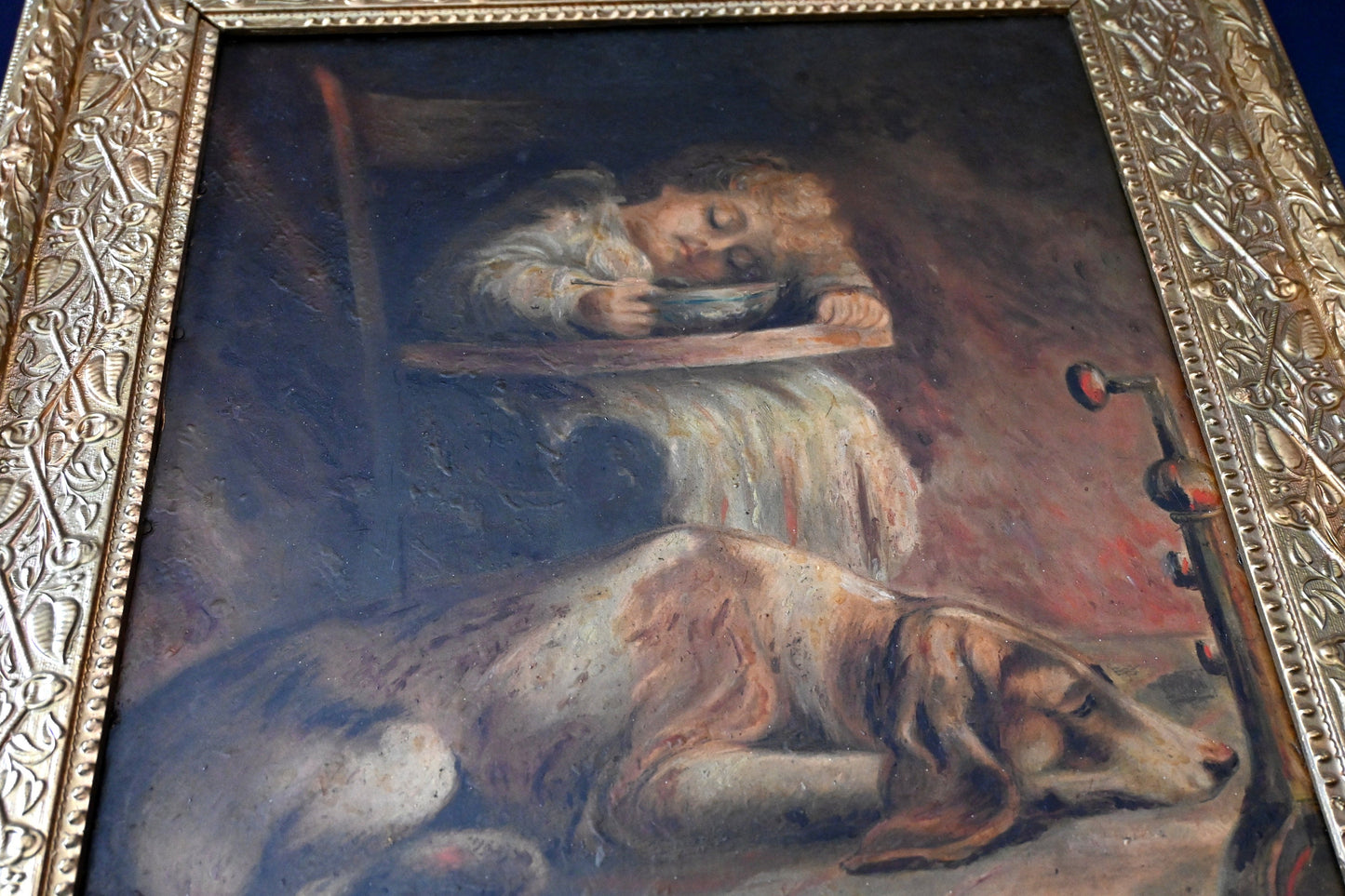 William Edward Sturgis (Missouri early 20th century) Original Oil - 27"H x 23"W- "Child sleeping with Dog' Framed