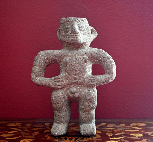 Authentic Pre-Colombian Artifact Costa Rica, Atlantic Watershed, ca. 800 to 1200 CE Volcanic Stone Warrior Figure