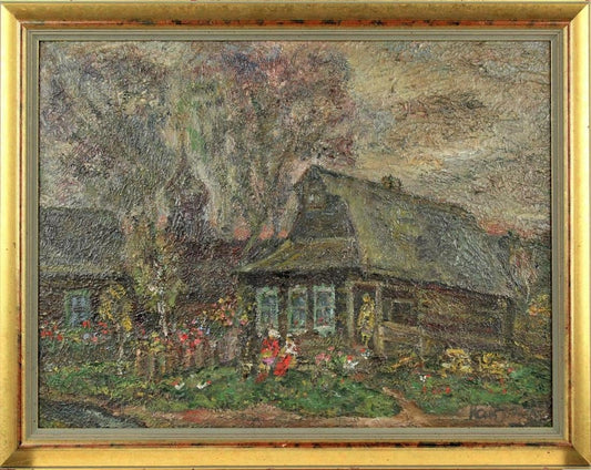 Natalia Sokolova (Born 1943)  Russian Impasto Village Scene Original Oil Painting 15 X 19 in. Framed in Museums worldwide