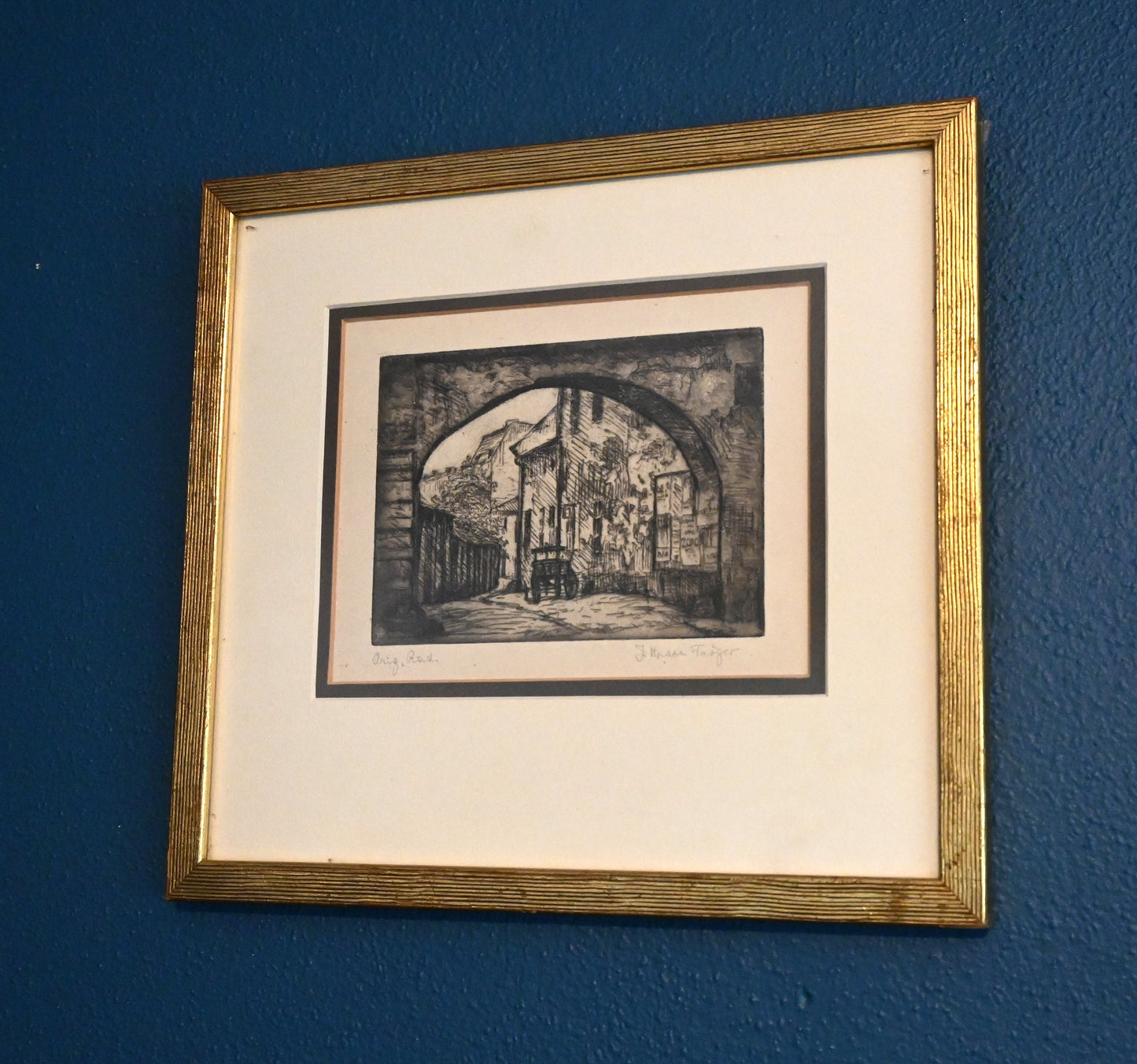 Janina Haase-Troger (b. 1886) Austrian etching, framed, signed lower right in pencil plate size: H 4 1/8" W 5 3/4"