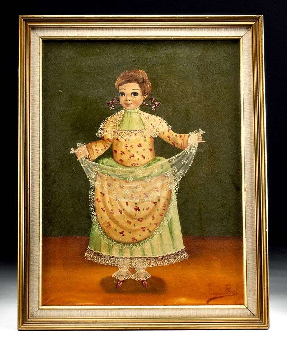 Agapito Labios (Mexico, 1898-1996) Original Oil - 27.5"H x 21.5"W- Comes w/ COA Well listed Painter-Stunning! high auction & galley price