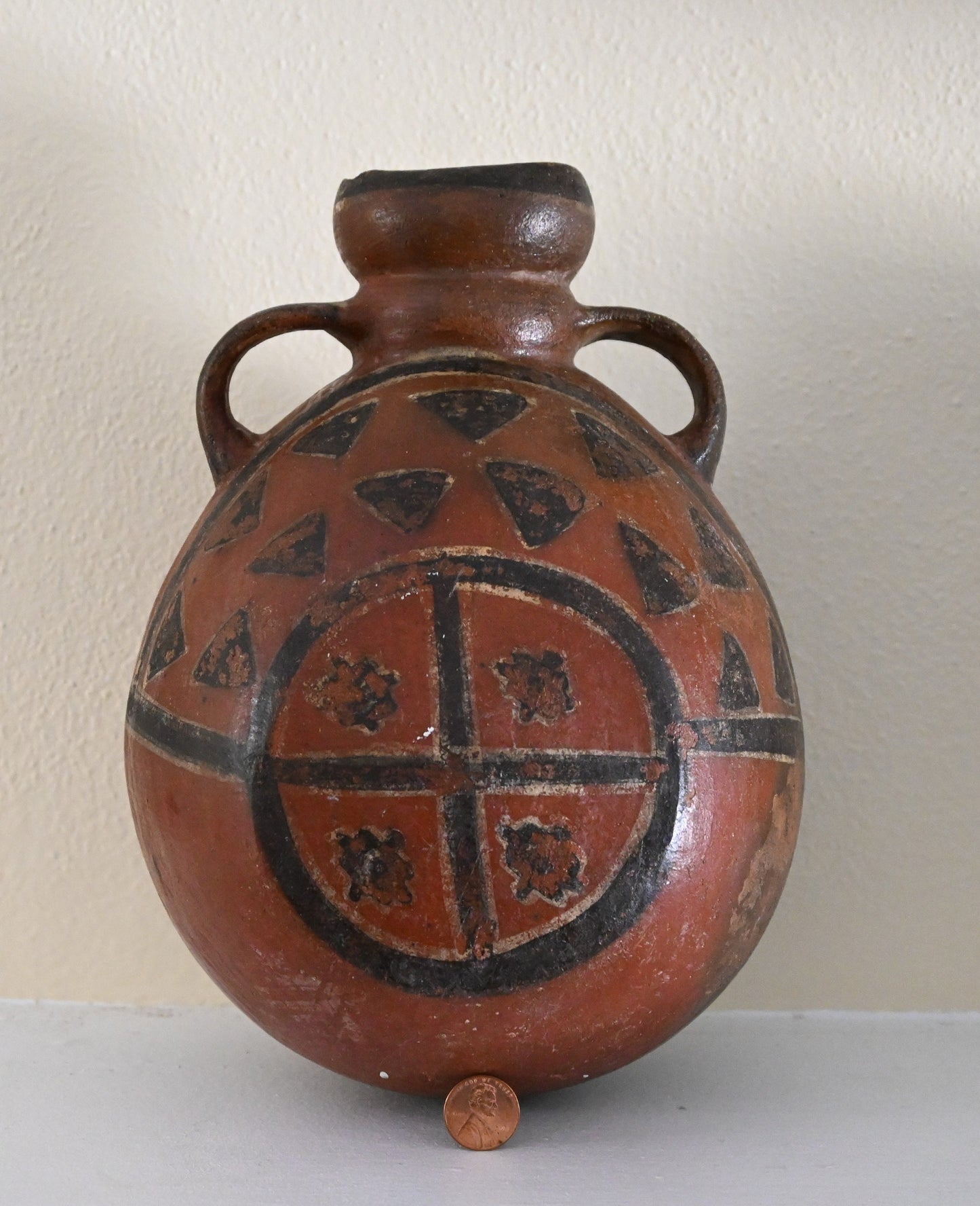 Authentic Ica Polychrome Jar w/ Handles & Geometric Vessel 800-1200 AD Genuine Artifact Ica Culture Peru