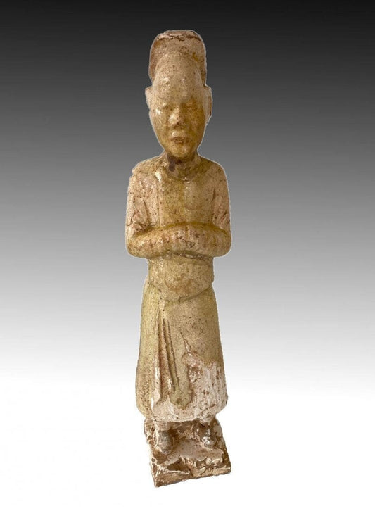 Large Ancient Tang Dynasty Pottery Attendant 618-907 AD -Authentic Artifact with Provenance (Mascarelli Collection)  11 1/8 inches in height