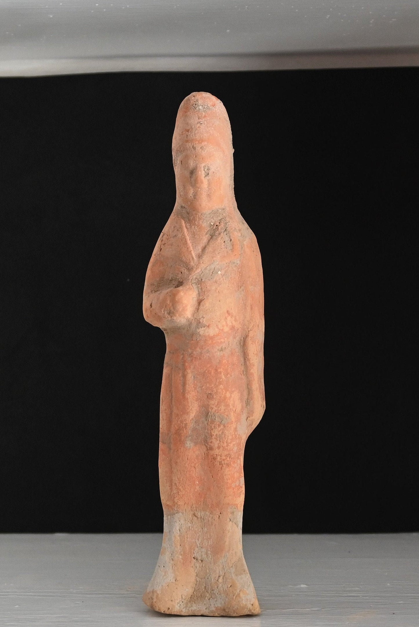 Authentic Han Dynasty, ca. 206 BCE to 220 CE mold-formed terracotta tomb attendant 7 7/8 inches with COA and provenance*+