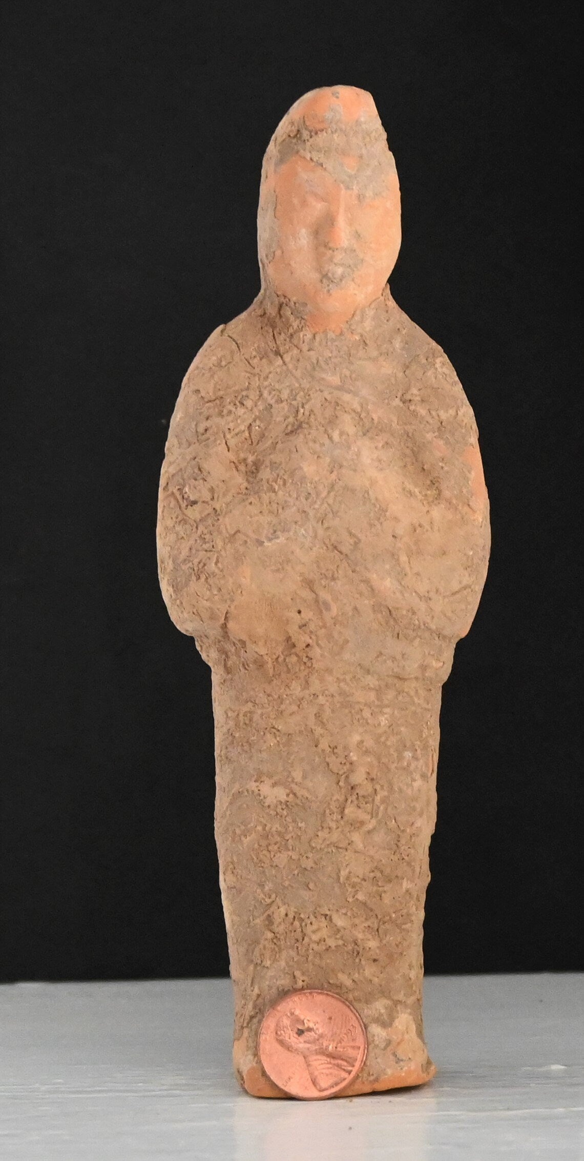 Authentic Han Dynasty, ca. 206 BCE to 220 CE mold-formed terracotta tomb attendant 6 7/8 inches with COA and provenance