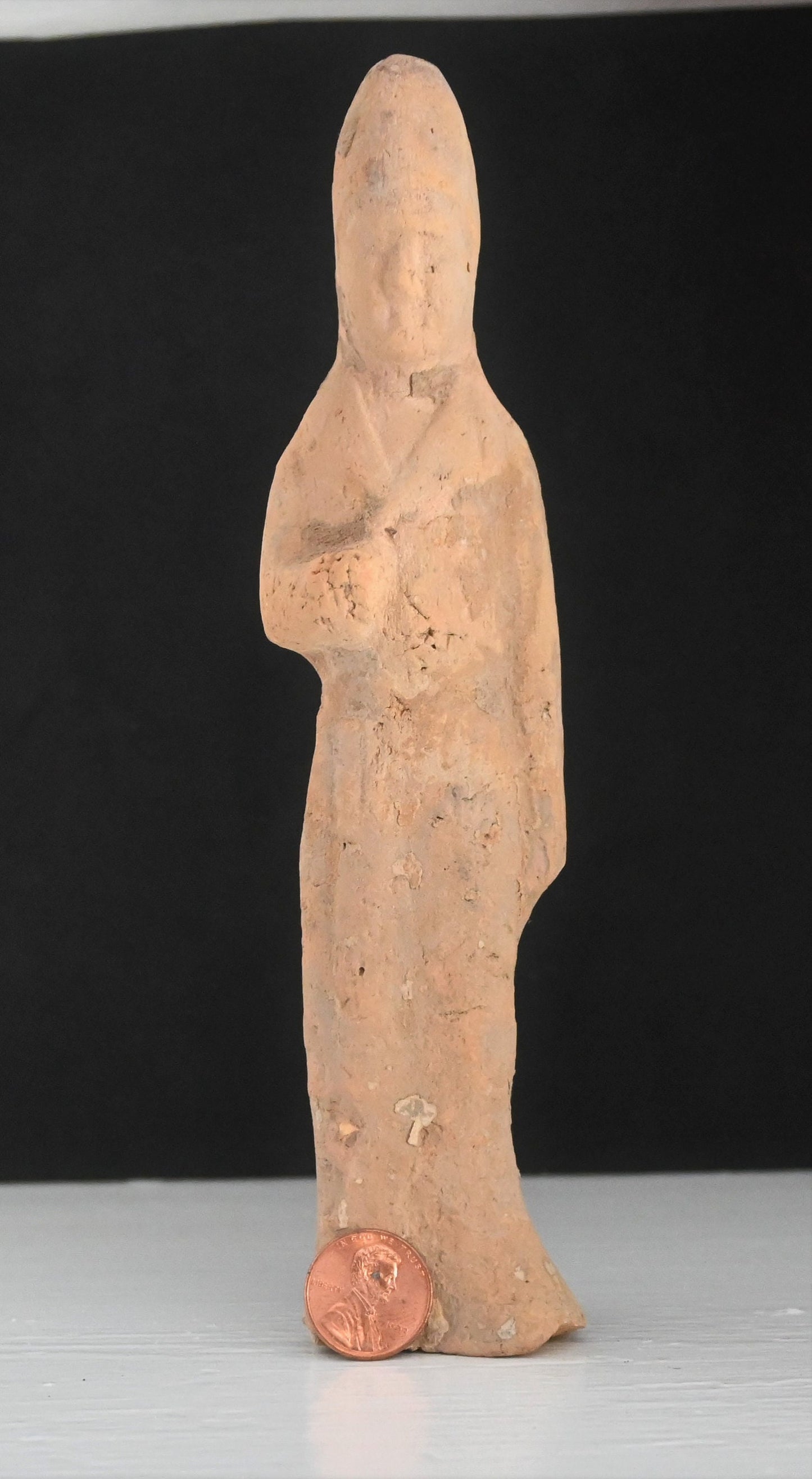 Authentic Han Dynasty, ca. 206 BCE to 220 CE mold-formed terracotta tomb attendant  7 5/8 inches with COA and provenance