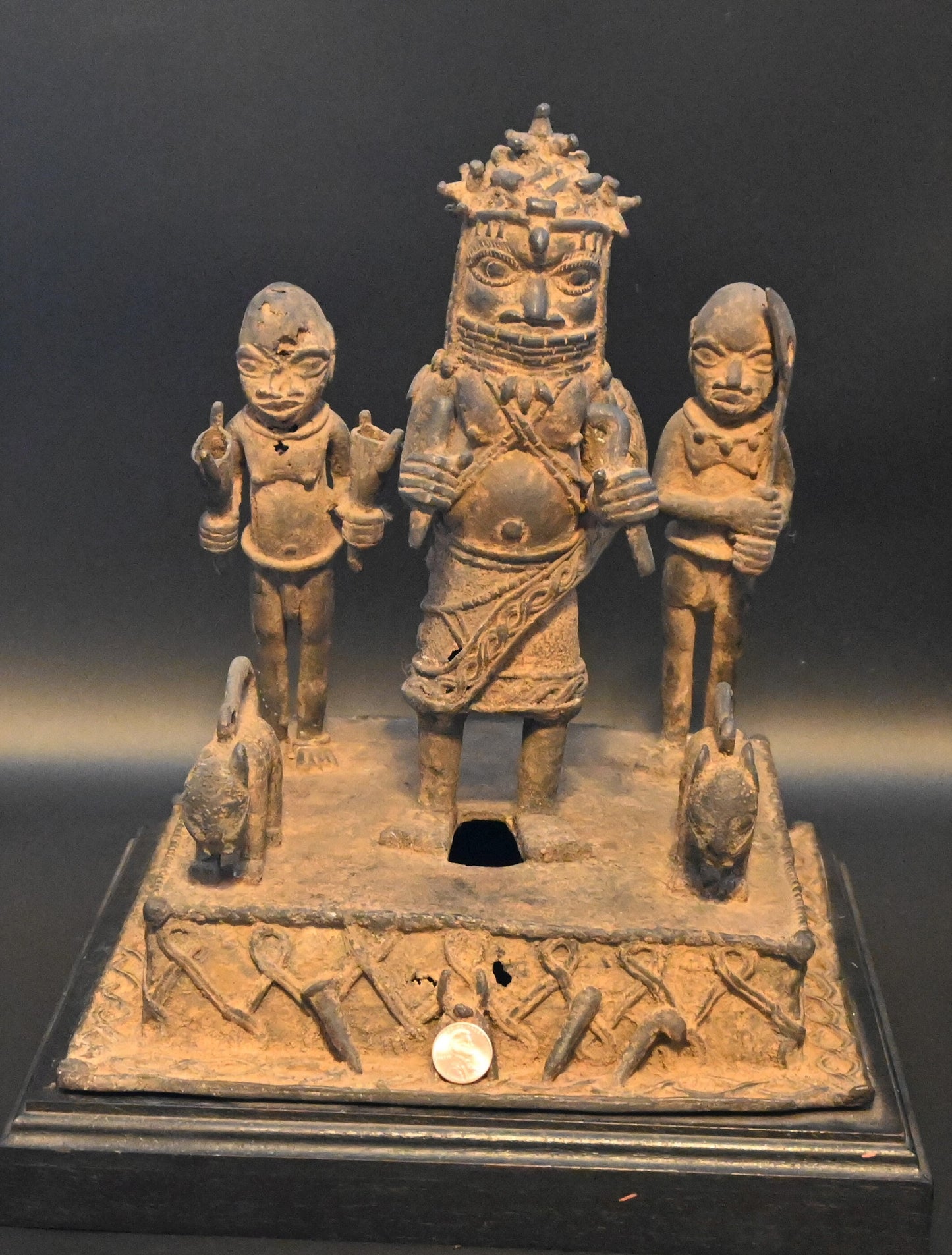 Magnificent 19th Century Benin Bronze ancestor altar of African Dignitary Kingdom Of Benin Bronze 10.9 lbs. (4.94kg) great detail lost wax