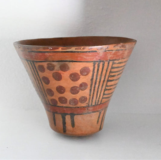 Authentic Nazca-Huari Polychrome Geometric Cup Vessel ca 500-700cr Genuine Artifact Nazca Huari Culture Peru