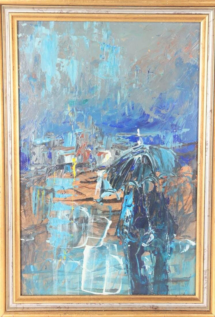 Pino La Vardera (Italian b.1932) Original Abstract Impressionist Oil -18" x 12"W- Well listed Art- high auction & galley prices
