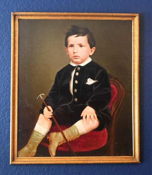 G Bruecke Victorian (circa 1880's) Large Portrait of child in formal attire Framed Oil-Stunning Portrait 32 1/2 x 27 1/2 inches