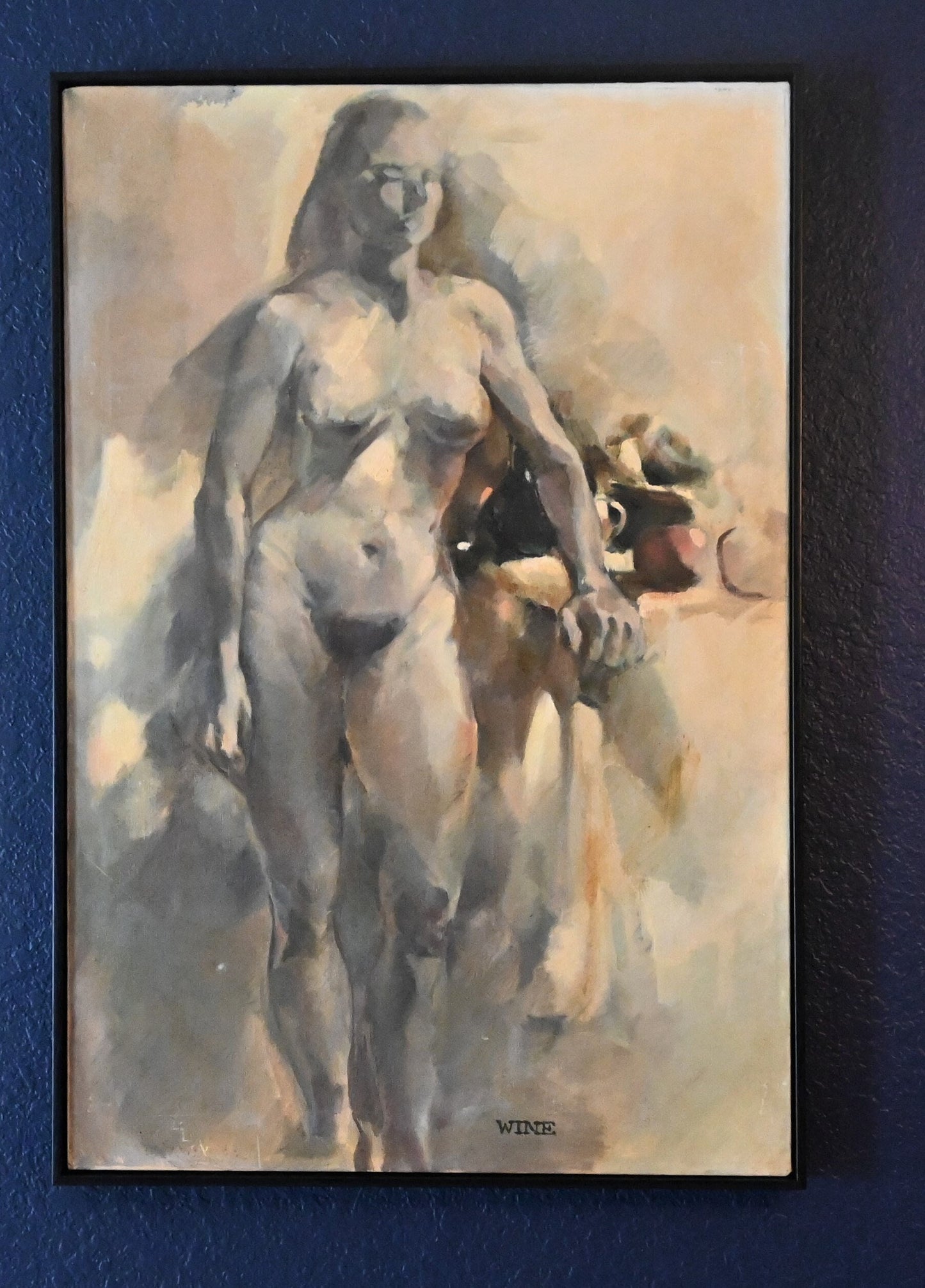 Graham Wine (New Zealand 1941-) Original Female Nude Portrait Study Oil Large (25 X 37 inches)-Stunning and Elegant