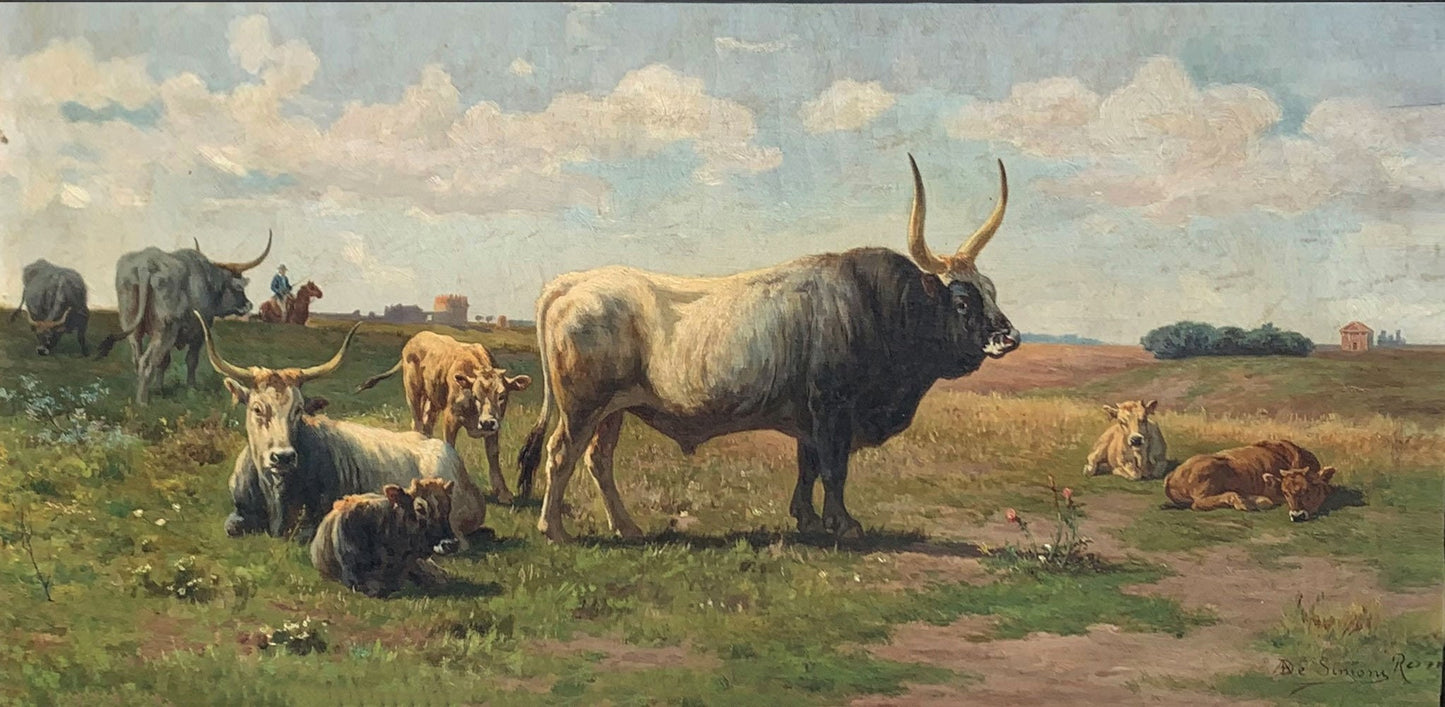 Alfredo De Simone ( Uruguayan 1898-1950) Large Original Oil Painting - 35.25"W x 23.5"H-Italian Pastural scene high auction prices- Investme