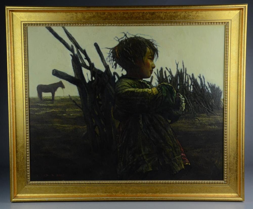 Original Zhiyue Zheng Large Oil Painting "Young Tibetan Girl"  high Sotheby's and gallery sales -Investment Piece- Stunning!
