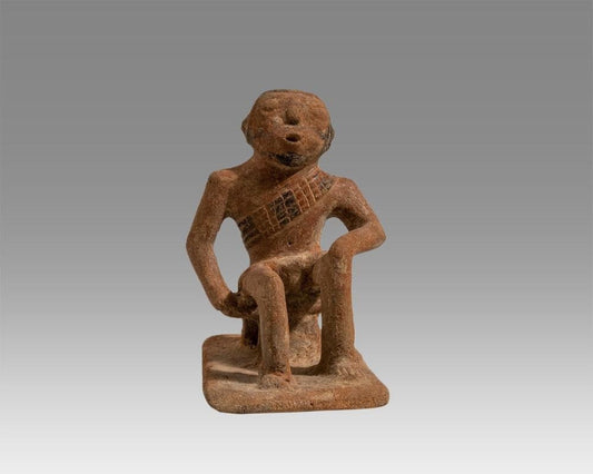 Authentic pre-Columbian Narino Culture Polychrome Seated Coaquero Coca Chewer Ca 1250 AD. Certificate of Authenticity & Provenance rare form