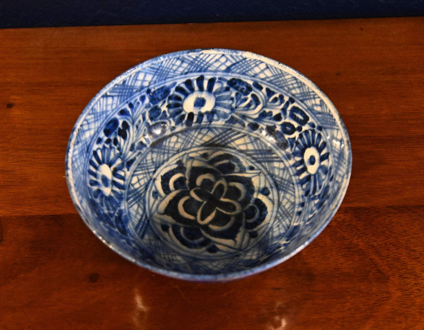 Stunning Persian 19th Century, Ceramic Bowl Kashan Blue and white floral 7 1/8 inches (18.09 cm) in Diameter