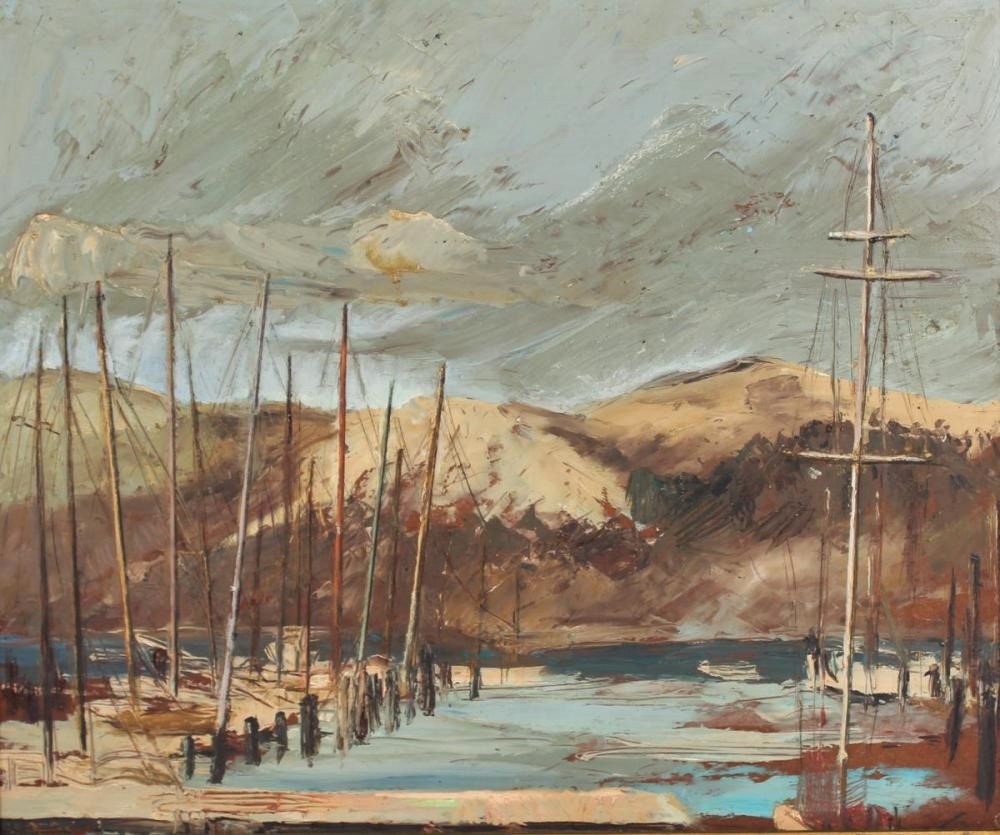 Gorgeous California Harbor Scene, Early 20th Century Impressionist Oil Painting - needs research -24.75 X 28.5 inches- Masterfully executed