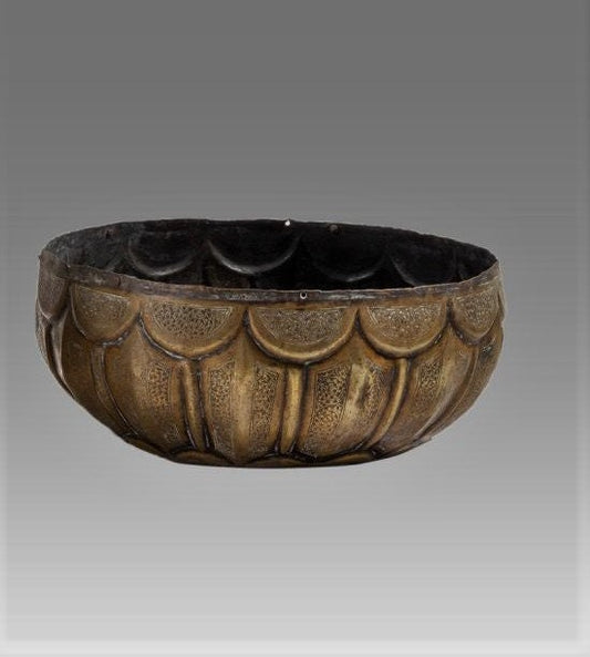 Antique 19TH century Kashmiri QAJAR DYNASTY ISLAMIC copper-tinned bowl 3 3/4 by 8 1/4 inches -gorgeous detail