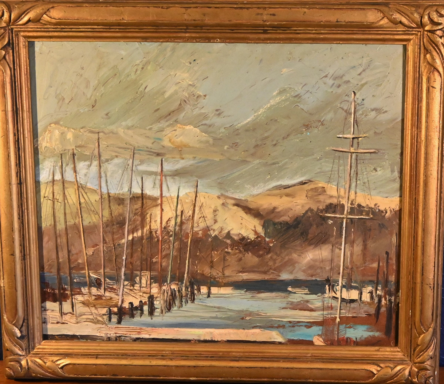 Gorgeous California Harbor Scene, Early 20th Century Impressionist Oil Painting - needs research -24.75 X 28.5 inches- Masterfully executed