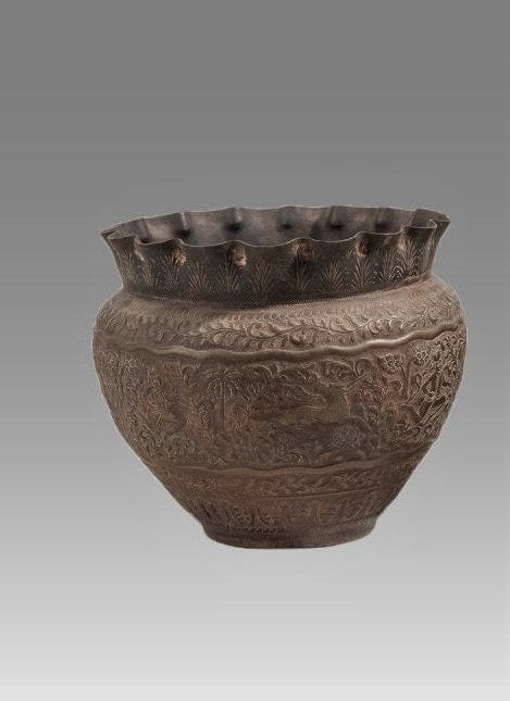 Antique 19TH century Kashmiri QAJAR DYNASTY ISLAMIC copper bowl 5 5/8 by 6 1/8 inches -gorgeous detail